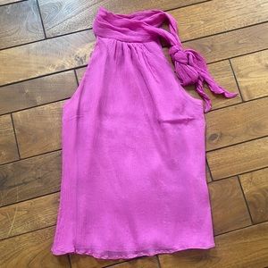 Zara Mock Neck Top In Fuchsia Size S 100% Silk